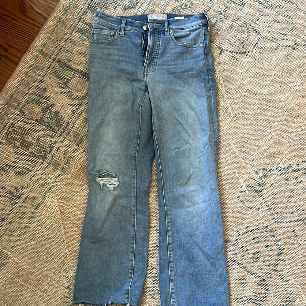 Everlane Blue Straight Leg Jeans with Distressed Details